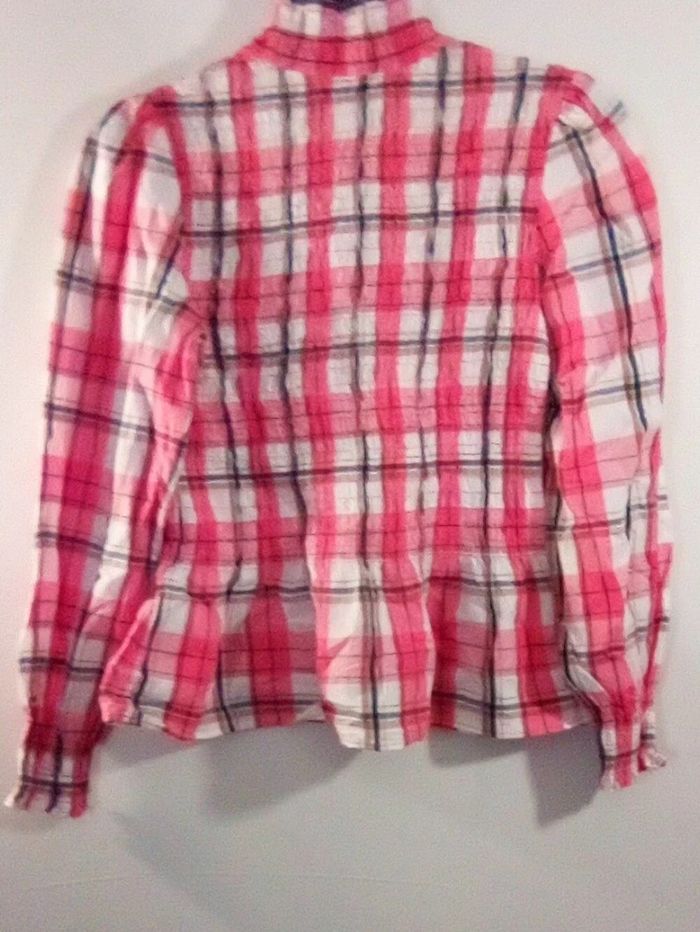Zara Pink and White Plaid Smocked Long-Sleeve Top